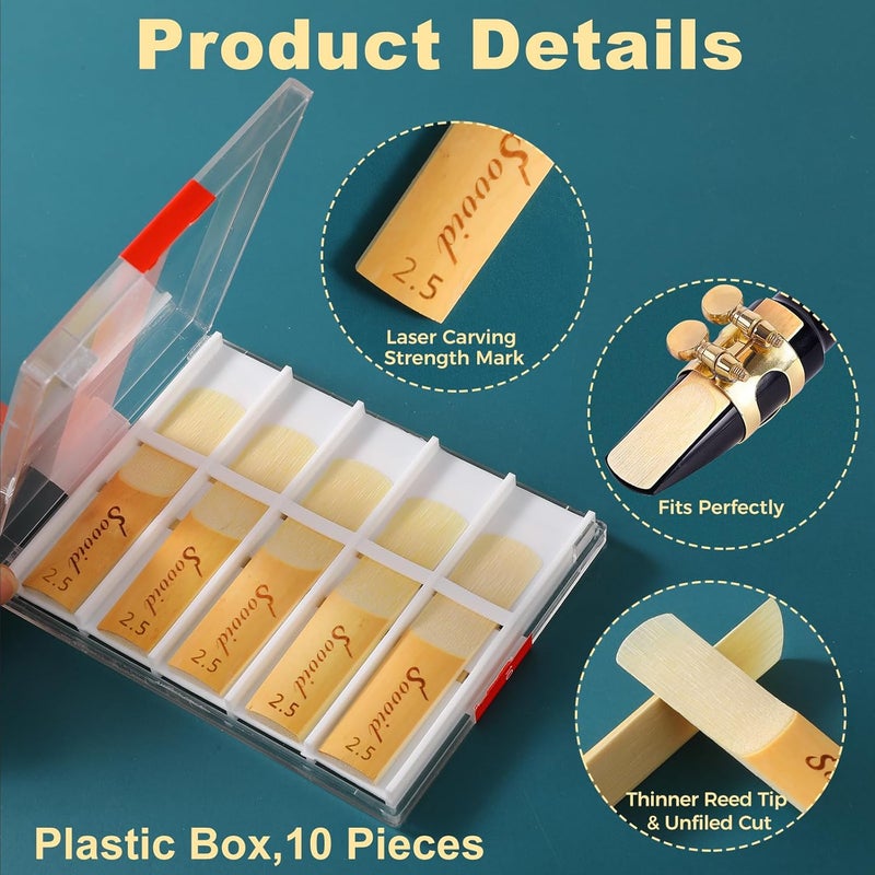 Sovvid 10 Pack Bb Soprano Saxophone Reeds with Plastic Box, Strength 2.5 Soprano Sax Reeds, Laser Engraved Marking & Thinner Reed Tip for Easy of Play, Traditional Reeds for Soprano Sax - Image 5